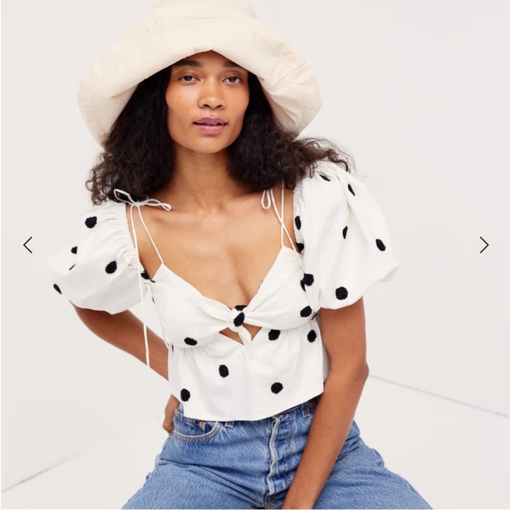 For Love and Lemons Abigail polka dot puff sleeve top XS